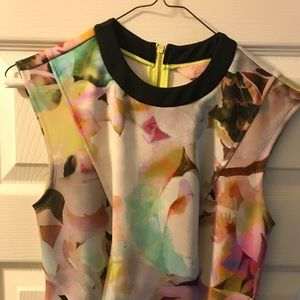 Ted Baker Multicolor Floral-Print Mini Dress with Black Trim